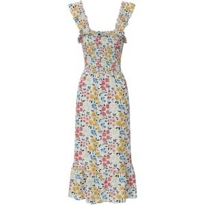 Nevena Rae Midi Dress Womens S White Floral Smocked‎ Cottagecore Ruffle Tiered